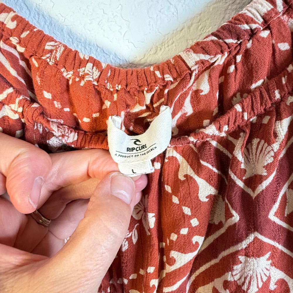 Rip Curl Womens cropped Blouse Long Sleeve Rust Floral Boho Size L - Picture 2 of 6